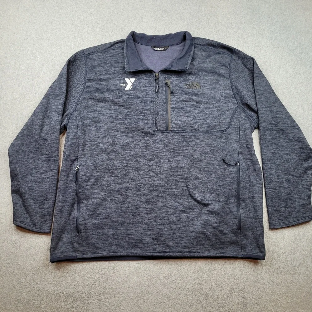 The North Face Pullover Jacket Mens 3XL Navy Blue YMCA Logo Quarter Zip NF0A47F7
